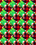 Green Yellow Red Plaid Fragmented Star Rug