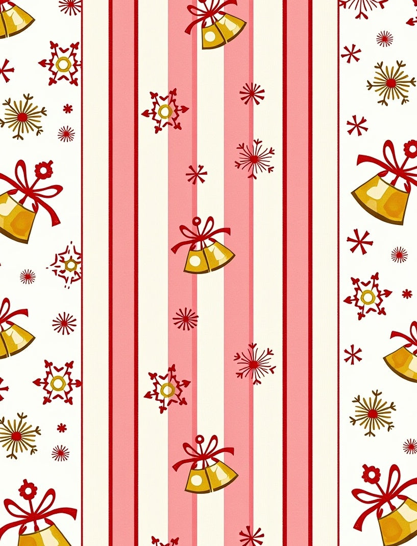 Festive Gold Bells Red Snowflake Stripes Rug