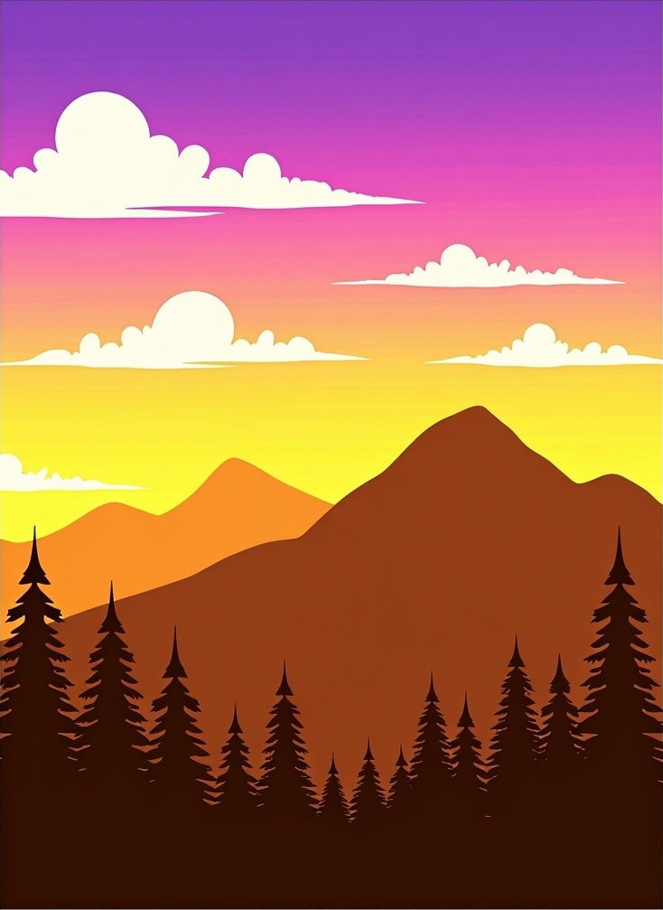 Sunset Mountain Silhouette Pine Forest Rug