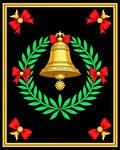 Golden Bell Wreath Red Bow Accents Rug