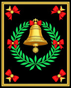 Golden Bell Wreath Red Bow Accents Rug
