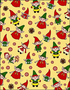 Whimsical Red Green Elves Yellow Background Rug