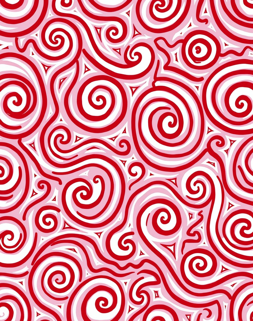 Crimson Swirls With Pink Triangles Rug