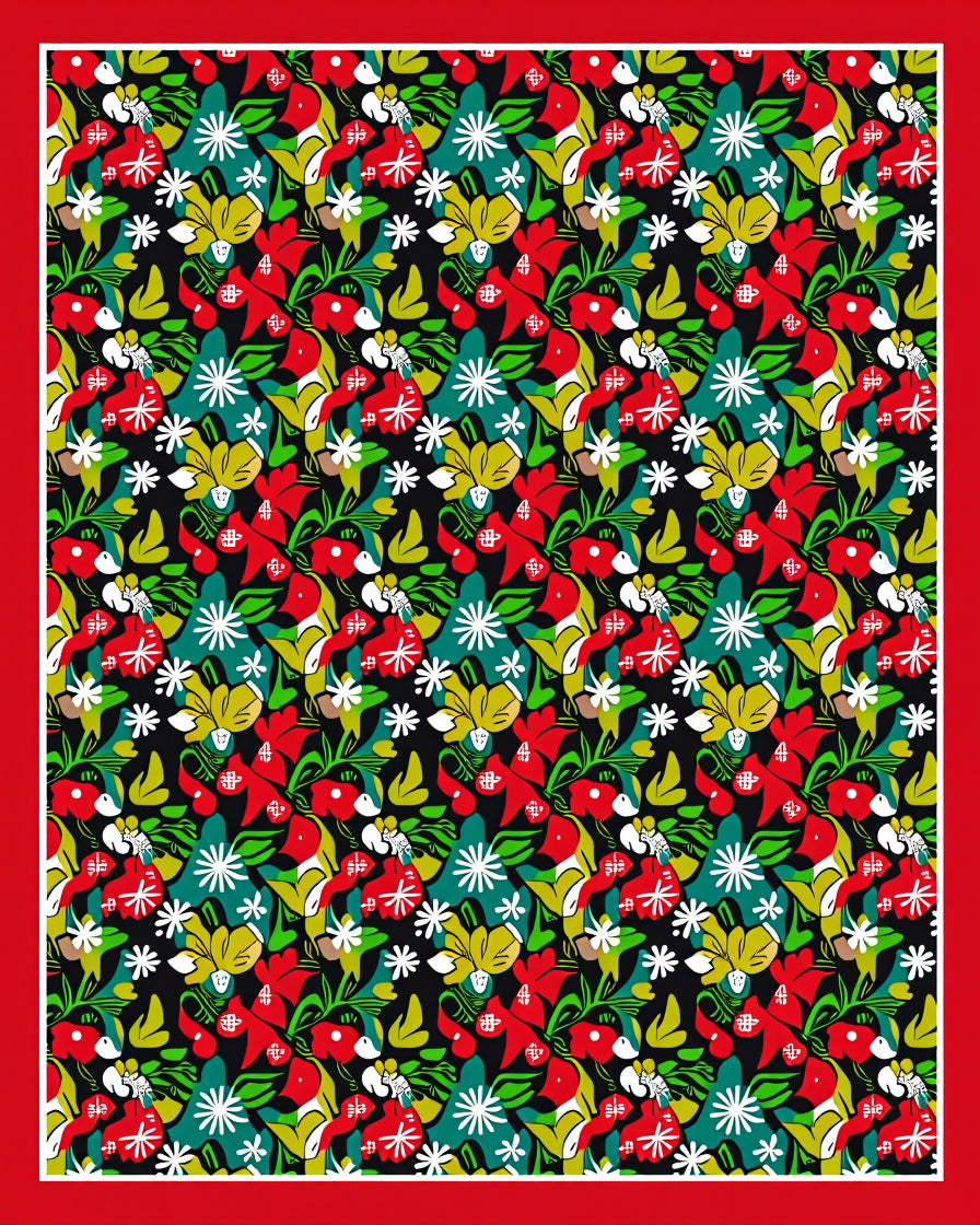 Vibrant Red Floral Jungle Whimsy Rug