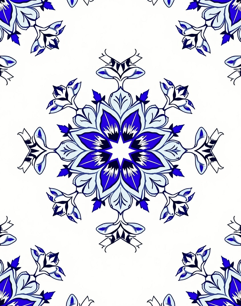 Deep Blue Radial Floral Medallion Rug