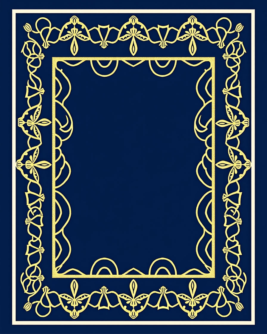 Golden Navy Floral Filigree Rectangle Rug