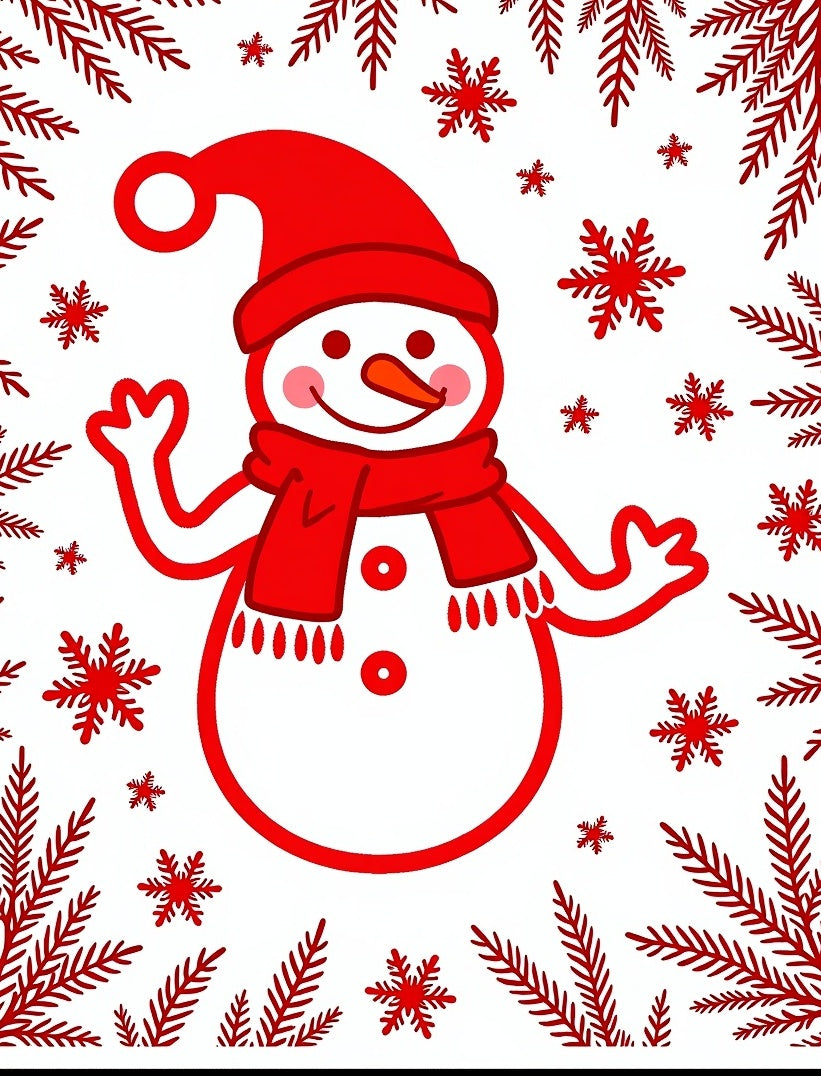 Red Snowman Snowflake Winter Scene Rug