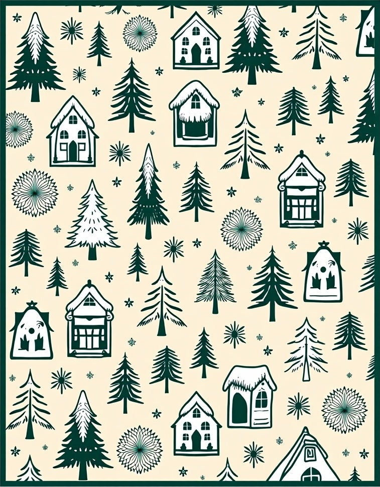 Cozy Forest Cabins and Evergreen Trees Rug