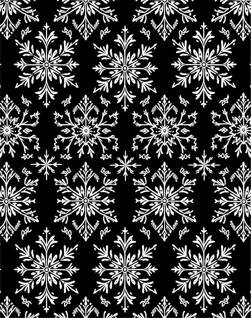 White Snowflake Black Background Repeating Pattern Rug