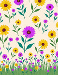 Yellow Purple Flower Garden Grass Rug