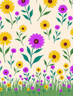 Yellow Purple Flower Garden Grass Rug