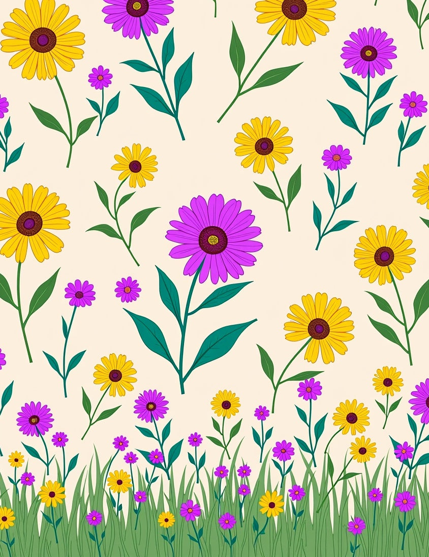Yellow Purple Flower Garden Grass Rug