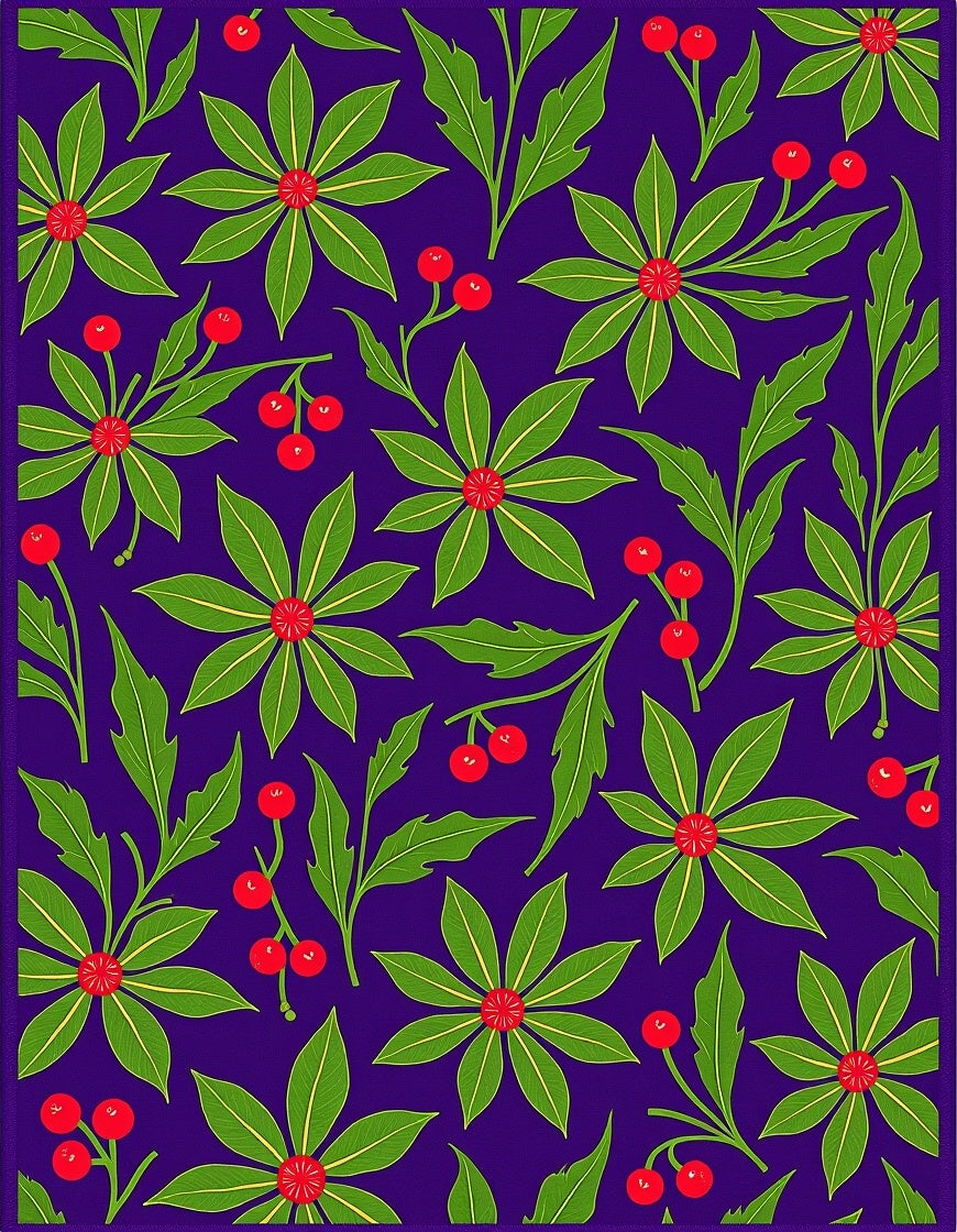 Vibrant Purple Green Floral Berry Rug