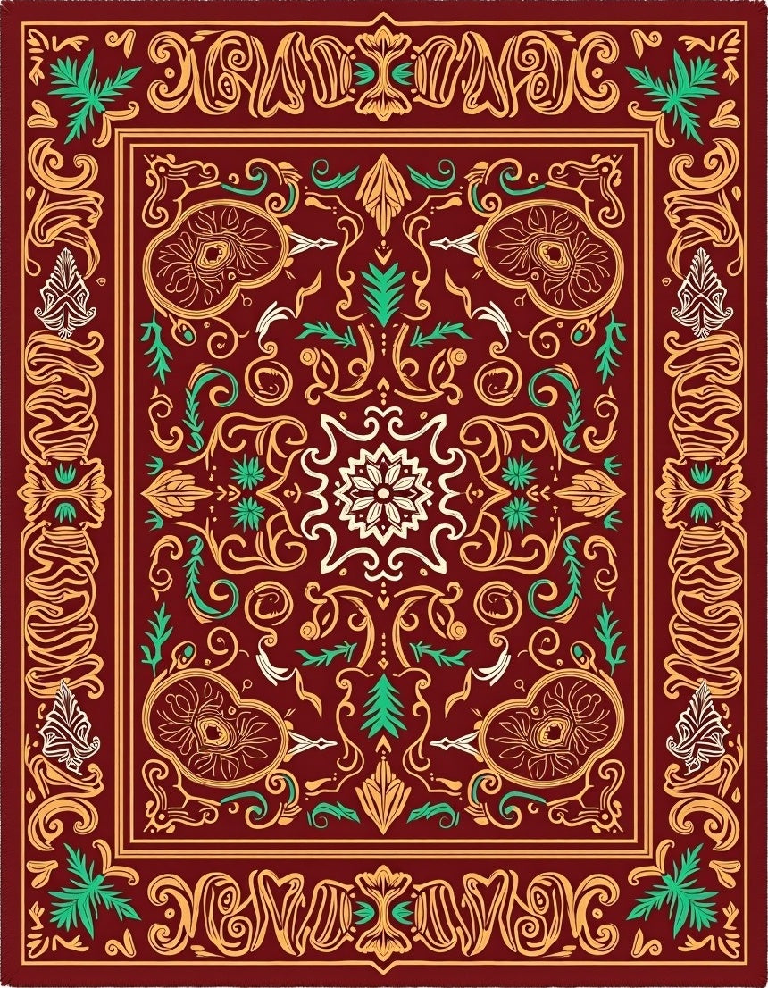 Crimson Medallion Floral Scrollwork Rug