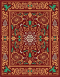 Crimson Medallion Floral Scrollwork Rug