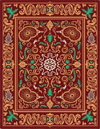 Crimson Medallion Floral Scrollwork Rug