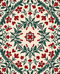 Crimson Floral Vine Garden Medallion Rug