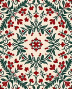 Crimson Floral Vine Garden Medallion Rug