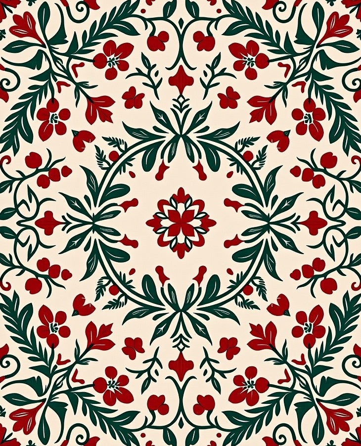 Crimson Floral Vine Garden Medallion Rug