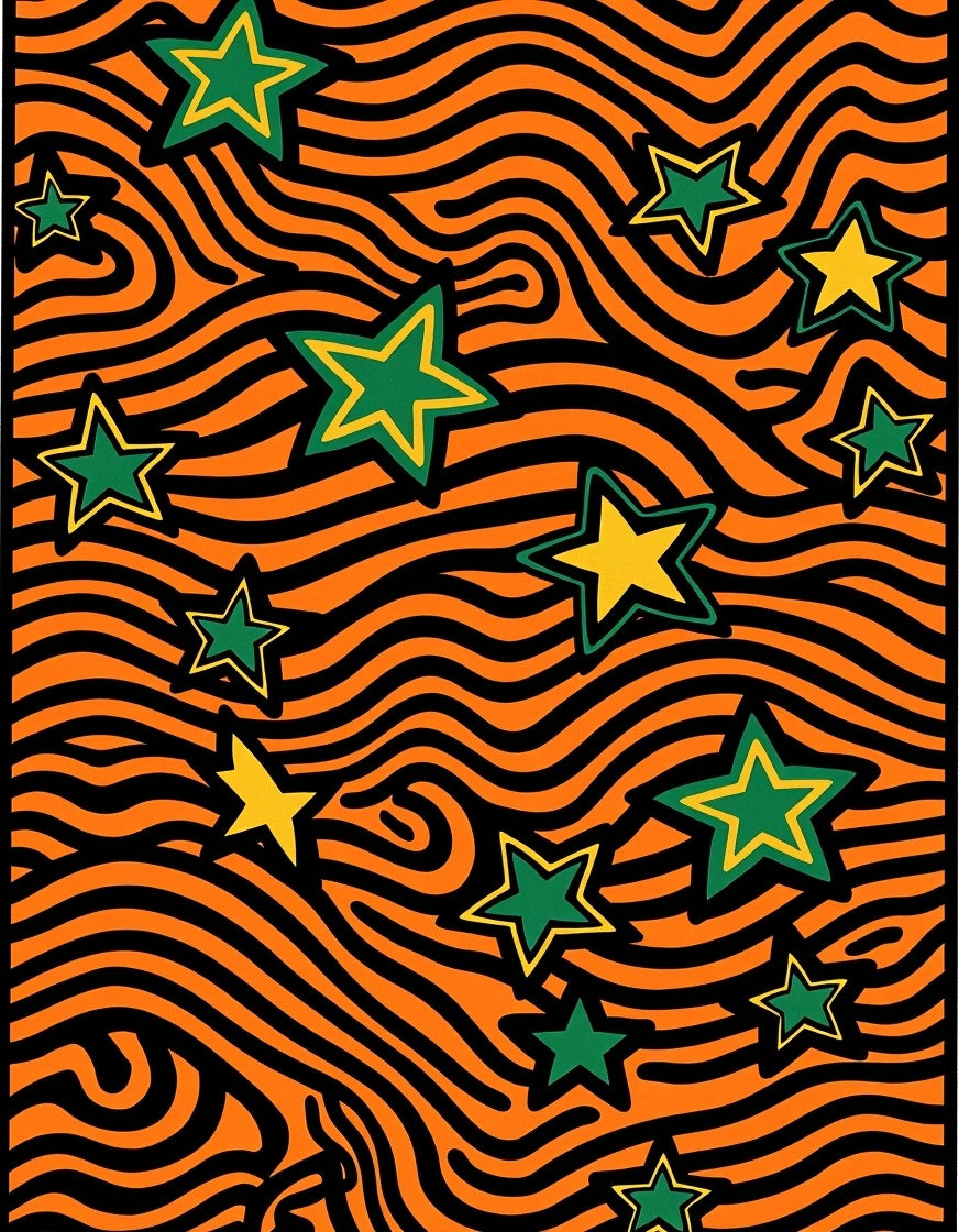 Orange Black Wavy Stars Rug