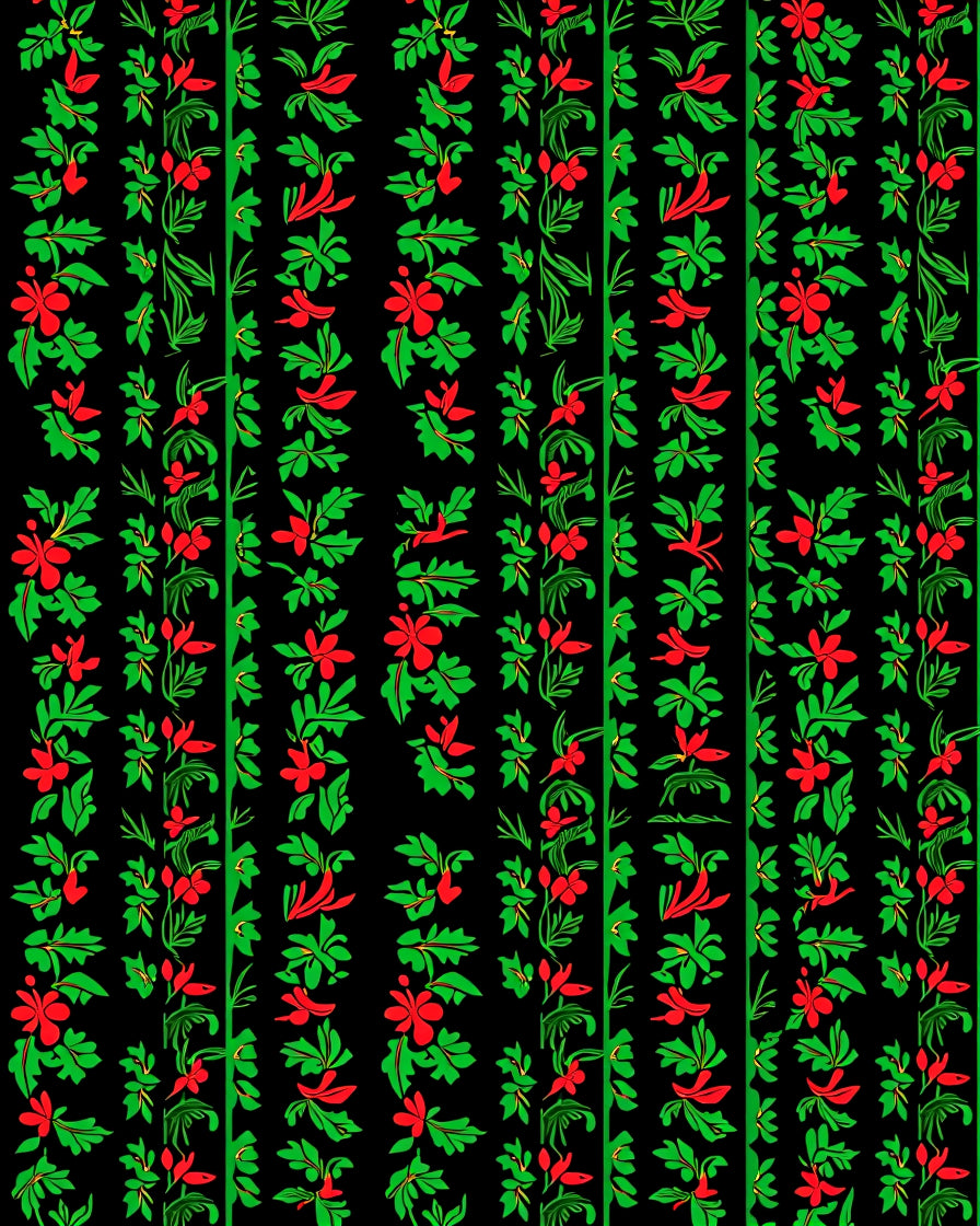 Crimson Red Green Floral Vertical Bands Rug