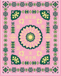 Pink Yellow Green Floral Border Medallion Rug