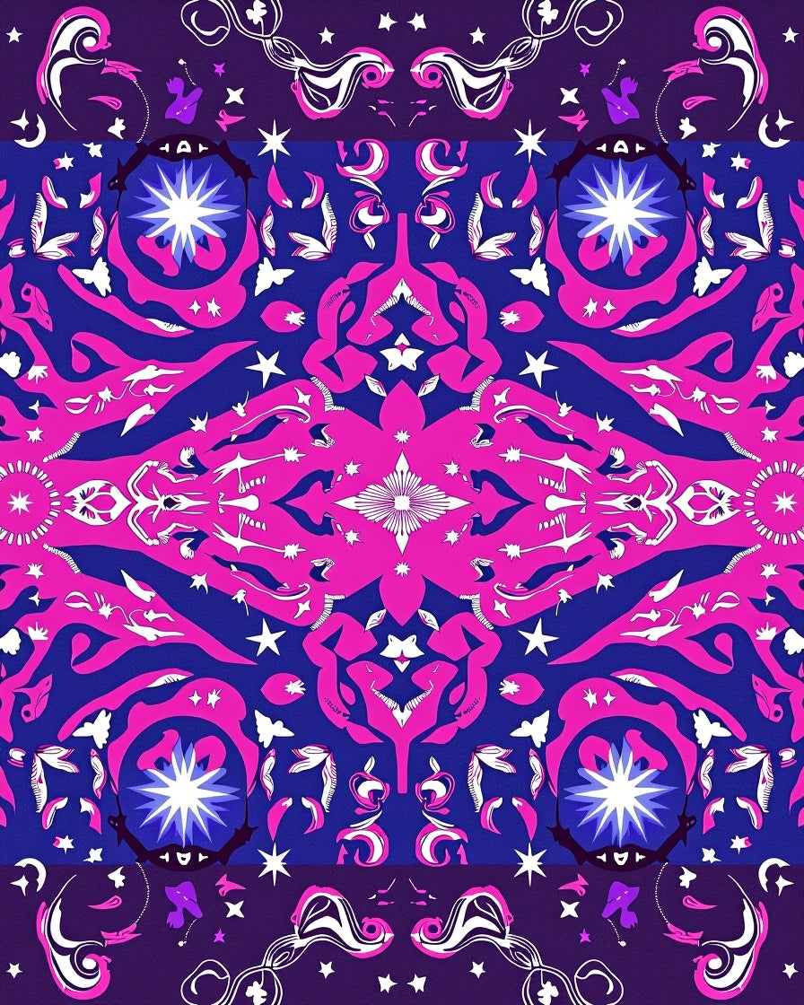 Vibrant Pink And Blue Starburst Medallion Rug