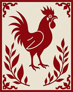 Crimson Rooster Branch Border Rug