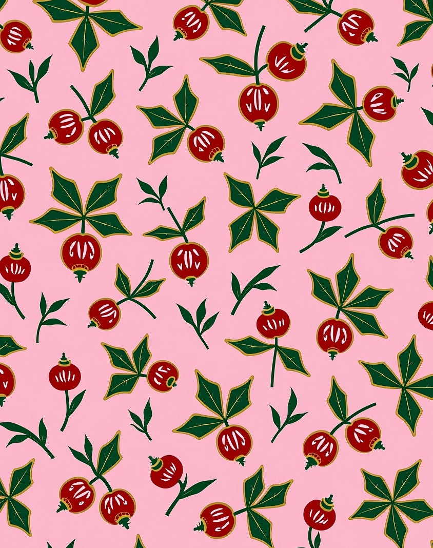 Pink Red Berry Botanical Leaf Rug