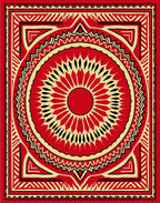 Crimson Sunburst Geometric Square Rug