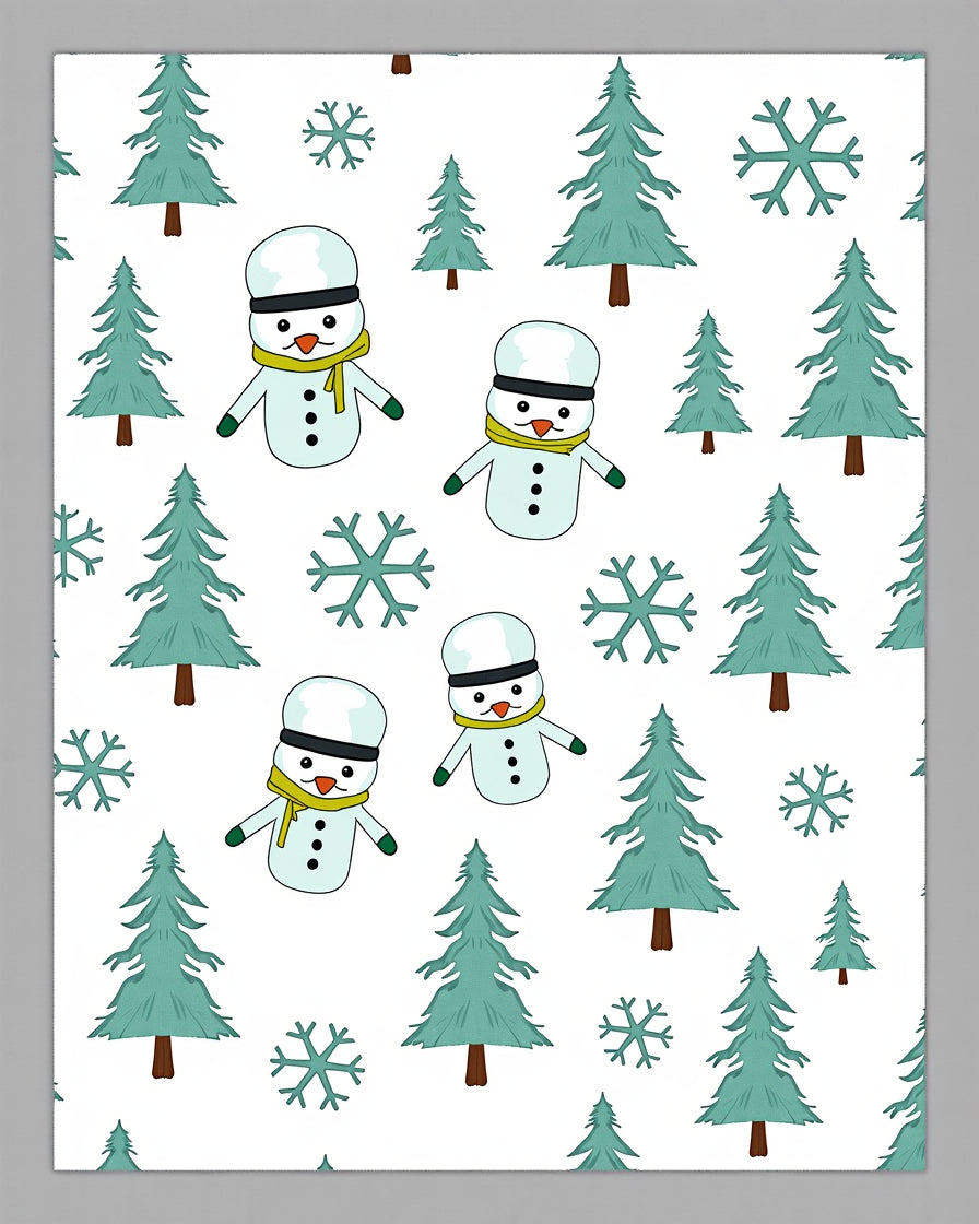 Festive Snowman Pine Tree Snowflakes Rug