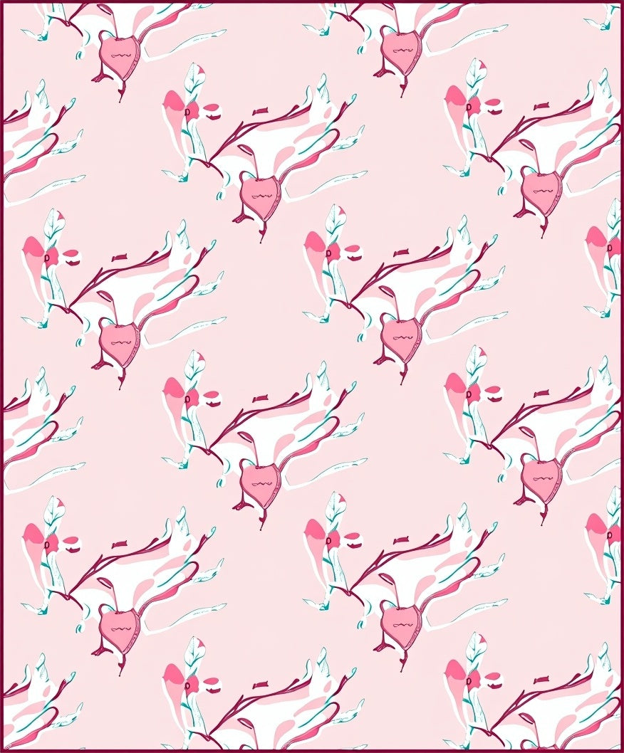 Whimsical Pink Heart Floral Branch Rug