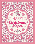 Pink Floral Snowman Christmas Border Rug