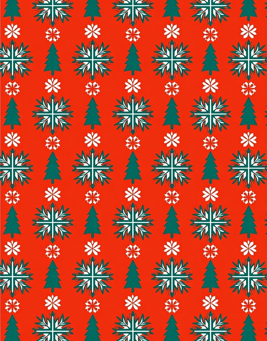 Crimson Snowy Forest Christmas Trees Rug