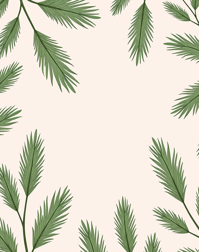 Green Fern Frond Border Rug