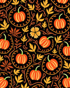 Autumn Orange Pumpkin Floral Vine Rug