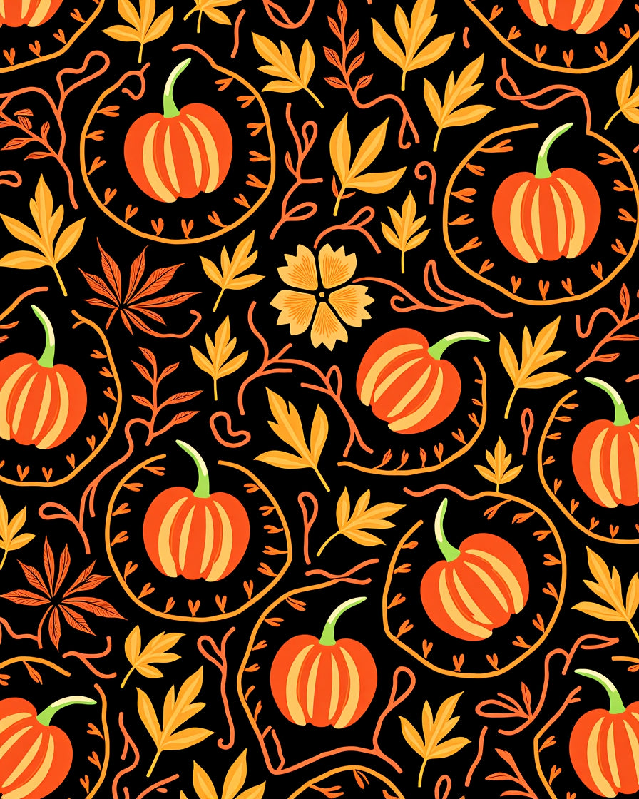 Autumn Orange Pumpkin Floral Vine Rug