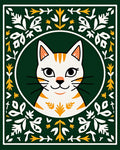 Whimsical White Cat Folk Art Rug