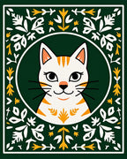 Whimsical White Cat Folk Art Rug