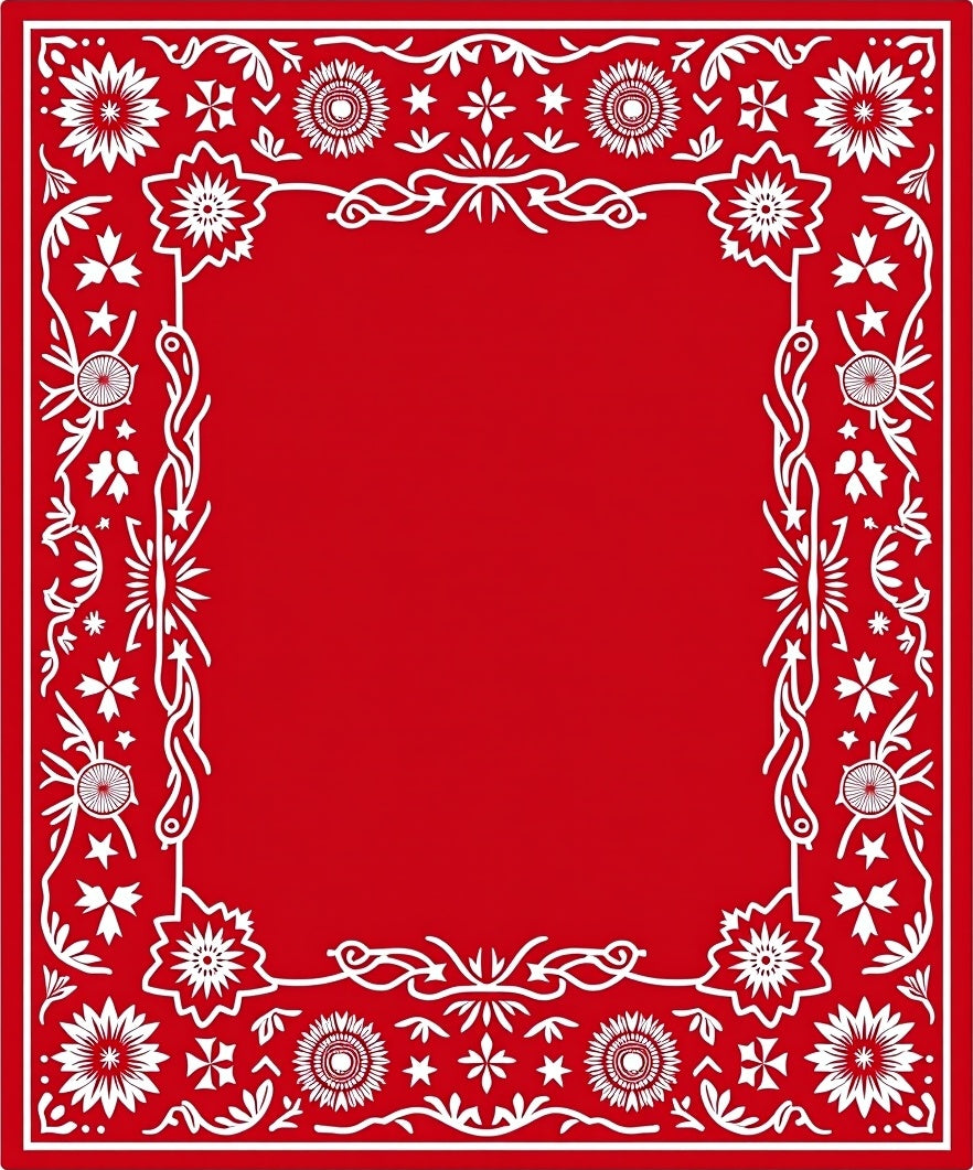 Crimson Folk Floral Border Rug
