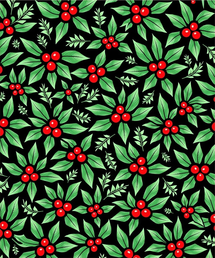 Black Red Green Holly Berries Branches Rug