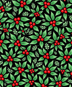 Black Red Green Holly Berries Branches Rug