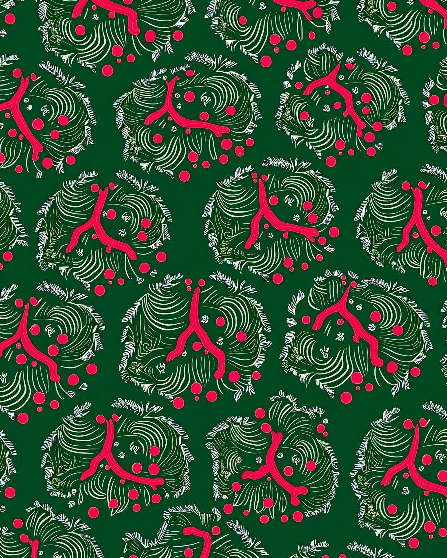 Crimson Coral Swirl Green Wreath Rug