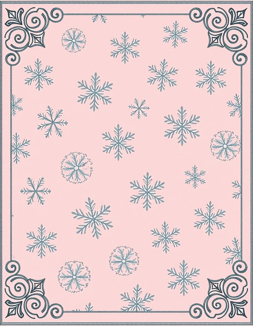 Pale Pink Snowflake Scatter Border Rug