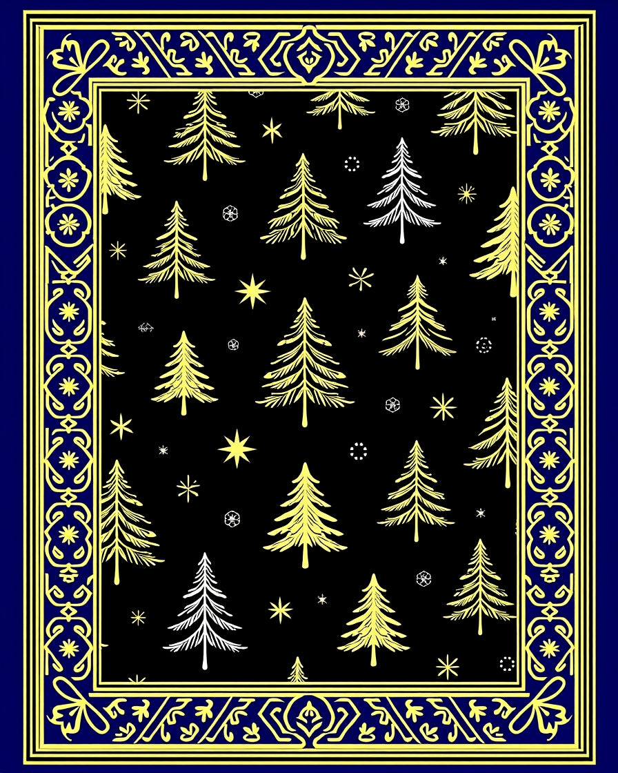 Midnight Blue Yellow Tree Garland Rug