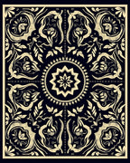 Ornate Black and Gold Floral Medallion Rug