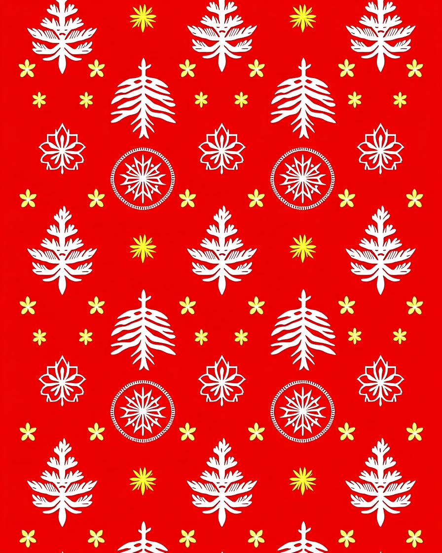 Red White Christmas Tree Snowflakes Burst Rug