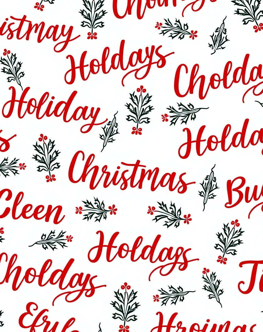 Red Holiday Holly Christmas Word Art Rug
