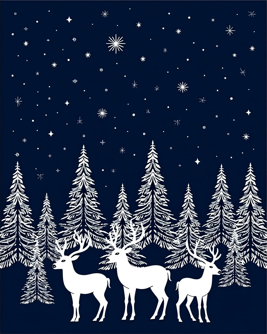 White Deer Forest Night Sky Rug