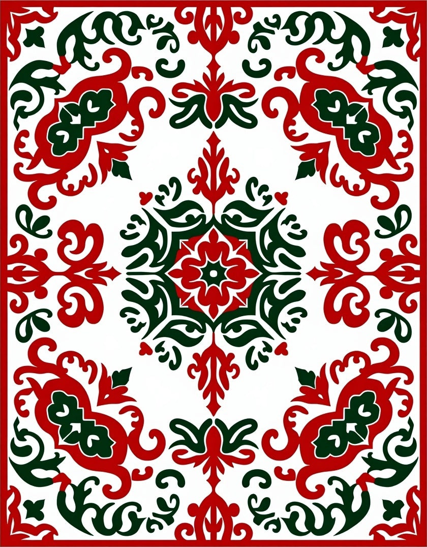 Crimson Emerald Floral Scroll Rug
